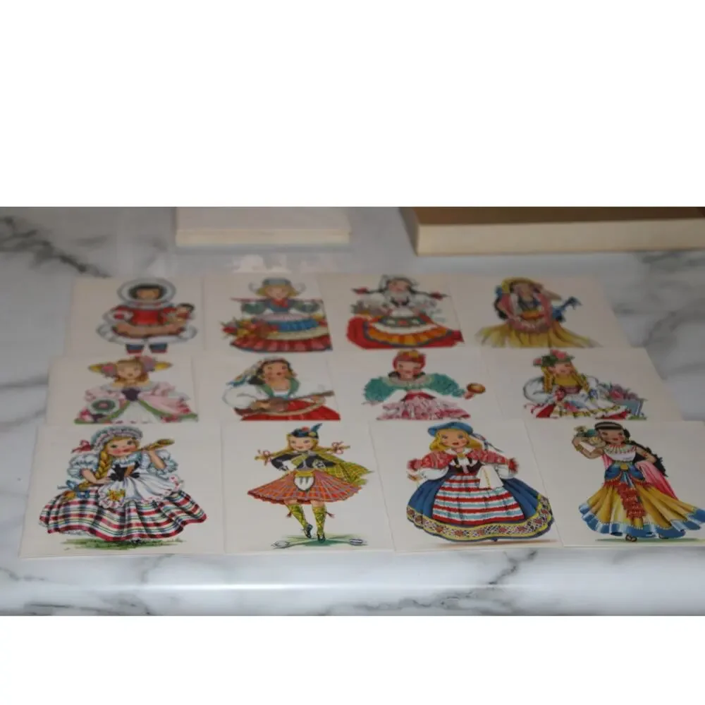 Vintage Dolls of Many Lands Native Attire Note Card SET 12 Cards&Envelopes NICE